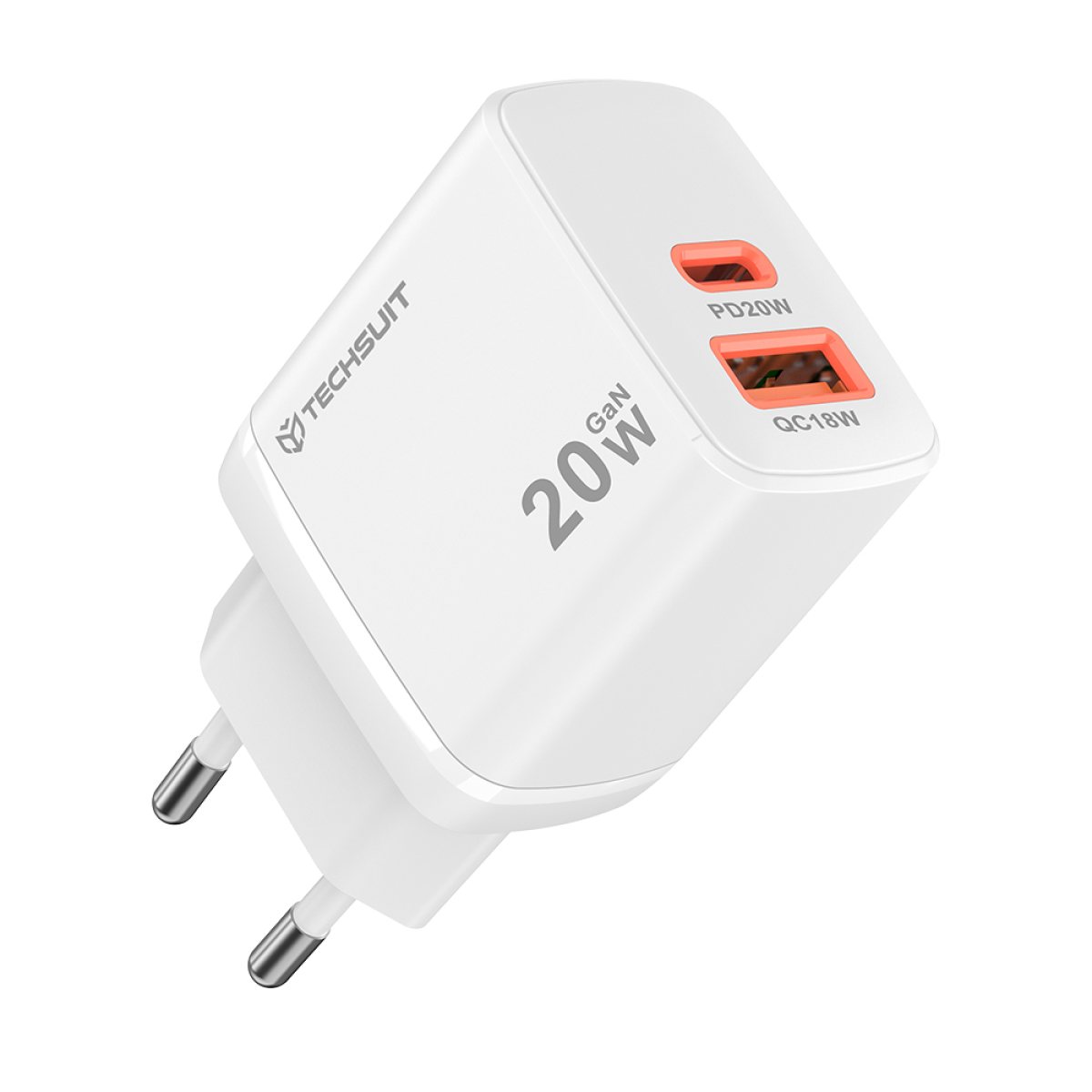Alimentator pentru Priza, USB, Type-C Dual Travel Charger, 20W - Techsuit Duonix20W (CH2) - White