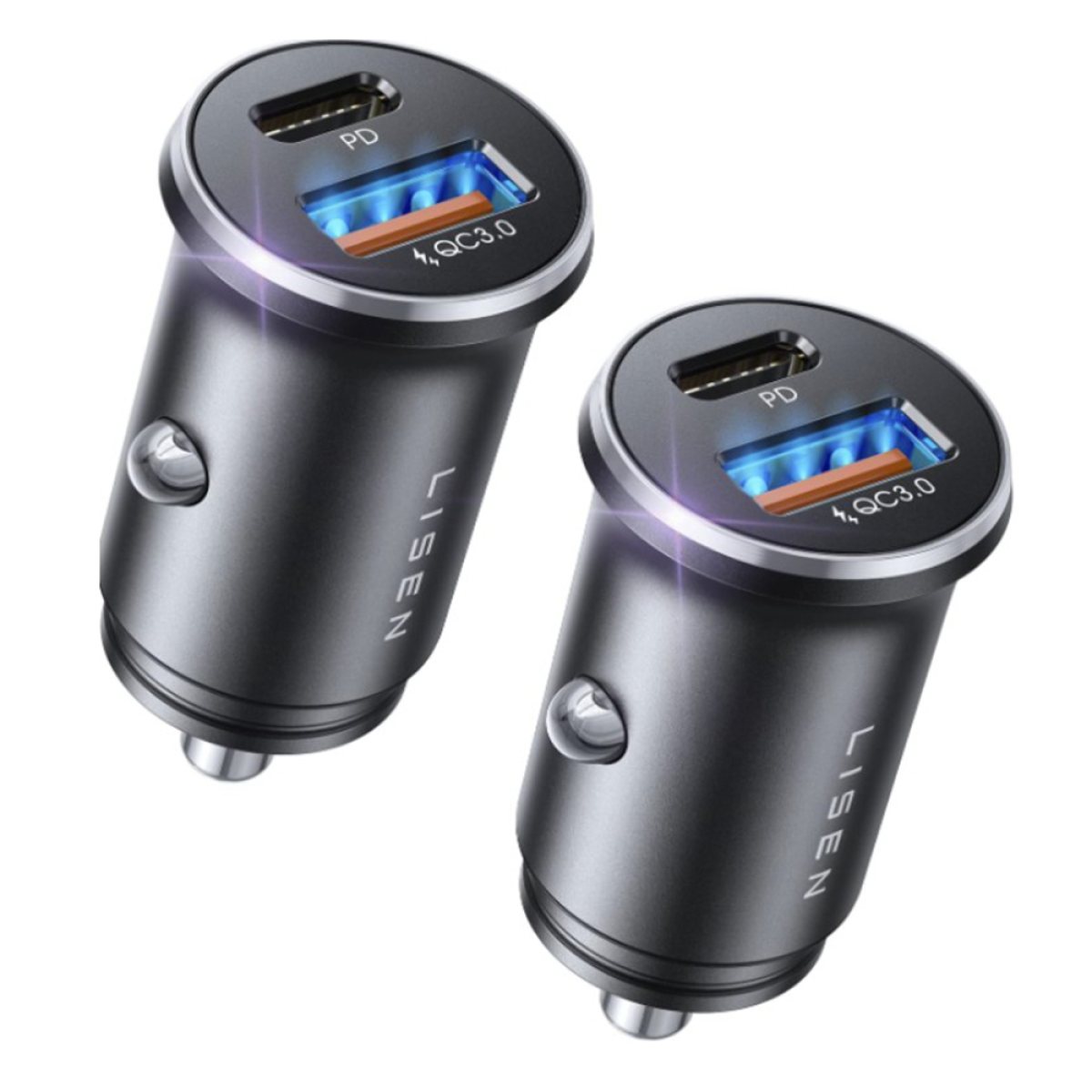 Incarcator pentru Masina, USB, USB-C, PD36W, QC3.0 (set 2) - Lisen (YL0223080037) - Black