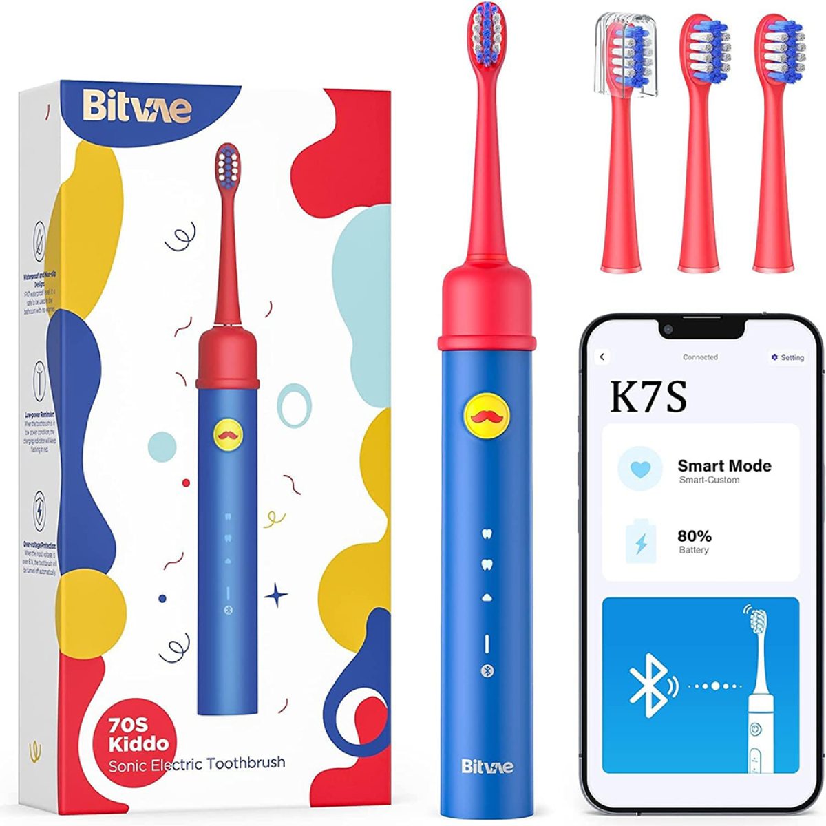 Periuta Sonica Copii, Capete Rezerva, 3 Moduri, Aplicatie - Bitvae (BVK7S) - Blue / Red