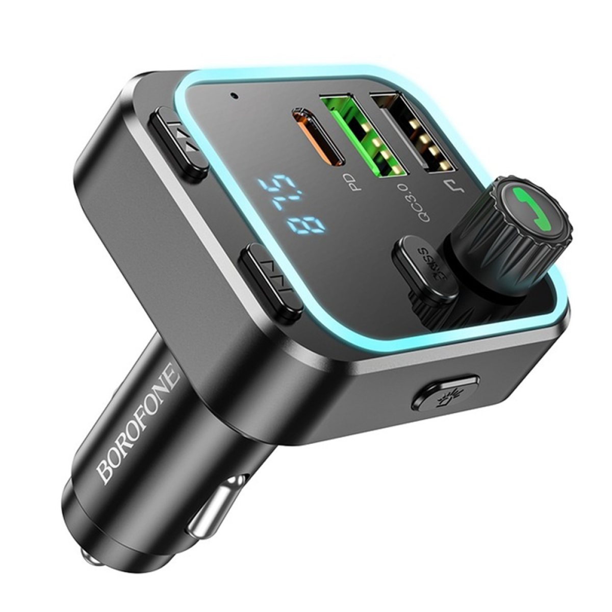 Modulator pentru Masina BT5.0, 2x USB, Type-C, 38W, Lumina Ambientala RGB - Borofone Highway (BC53) - Black