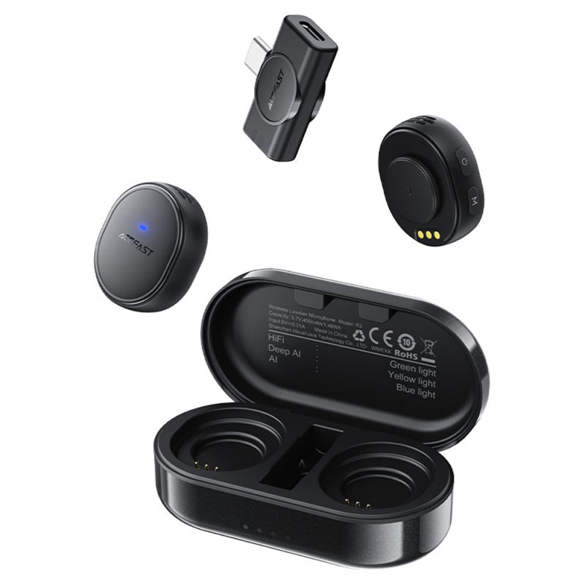 Set Microfoane Lavalier Wireless cu Prindere Magnetica - Acefast (R3) - Black