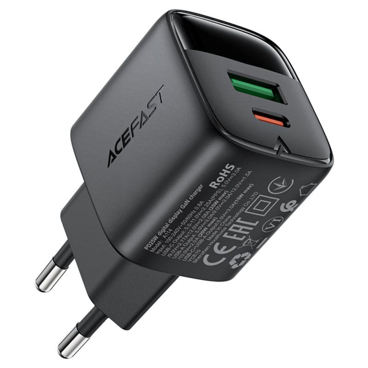 Incarcator pentru Priza, USB, Type-C, 25W, 5V/3A, Fast Charging - Acefast (A114) - Black