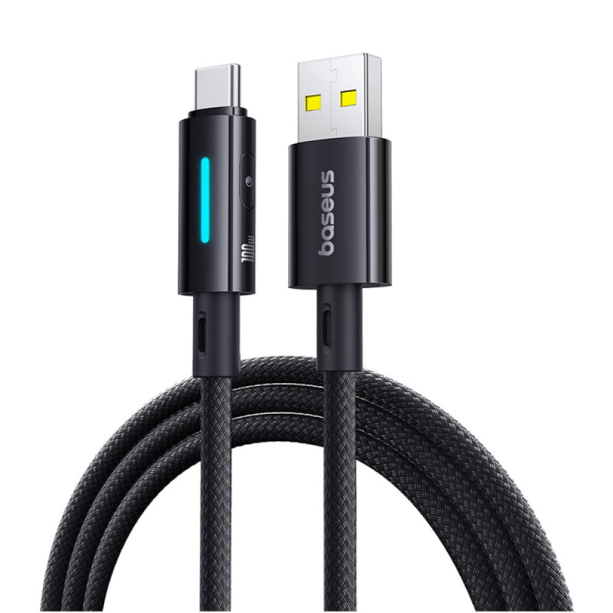Cablu USB la Type-C cu LED, 100W, E-marker Chip, 2m - Baseus Lit (P10379002121-01) - Cosmic Black