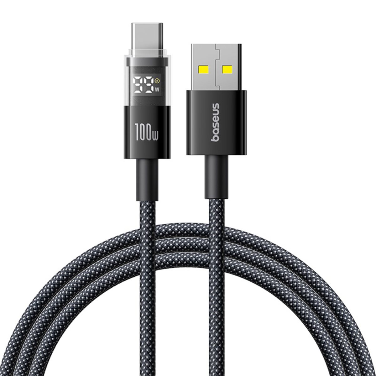 Cablu de Date cu Afisaj Digital, USB la Type-C, 100W, 2m - Baseus Display 2 (P10382701111-00) - Cosmic Black