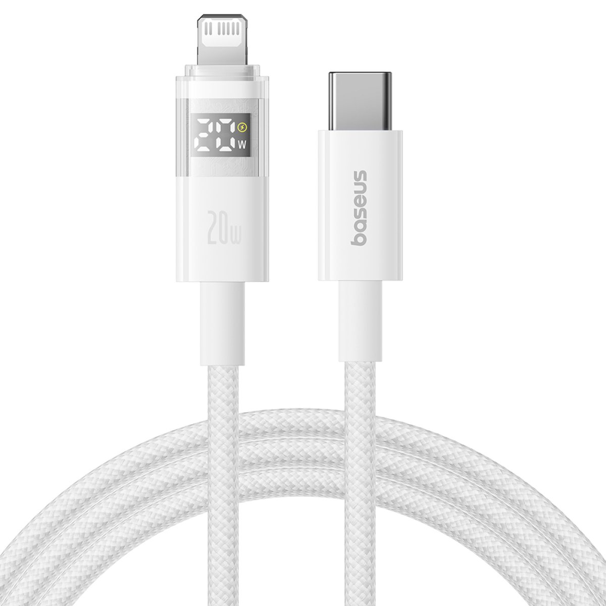 Cablu de Date cu Afisaj Digital, Type-C la Lightning, 20W, 1m - Baseus Display 2 (P10382703211-00) - Moon White