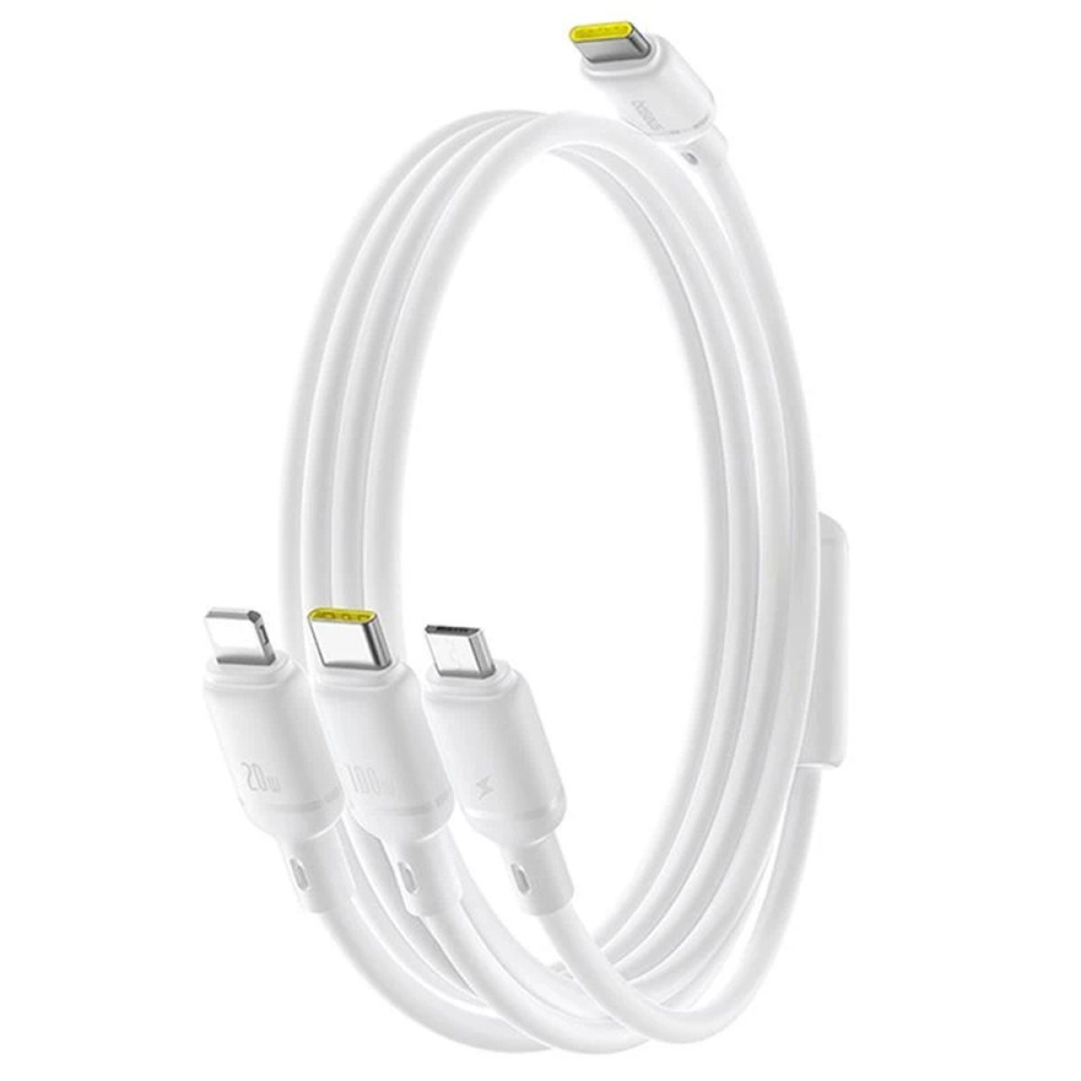 Cablu de Date Type-C la Micro-USB, Lightning, USB-C, 100W, 1.5m - Baseus Silky (P10377706213-00) - Moon White