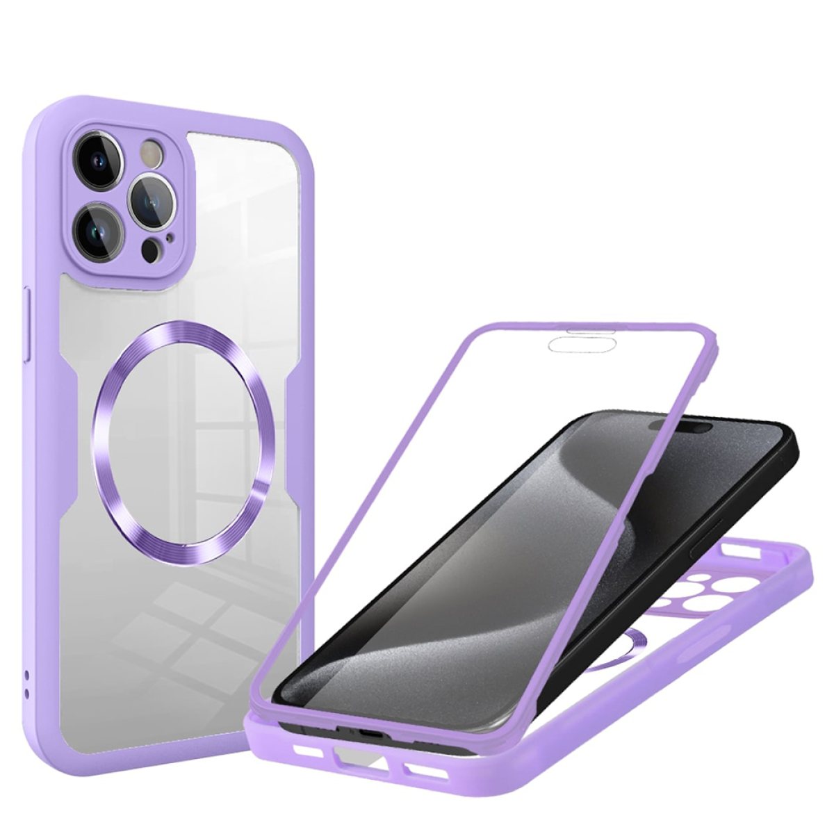 Husa pentru iPhone 15 Pro Max + Folie - Techsuit ColorVerse 360 MagSafe Series - Purple