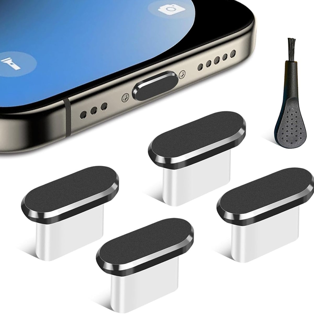 Protectie Port Dispozitive, Anti-praf, Type-C, Aluminiu, Silicon (set 4) - Techsuit (AD1) - Black
