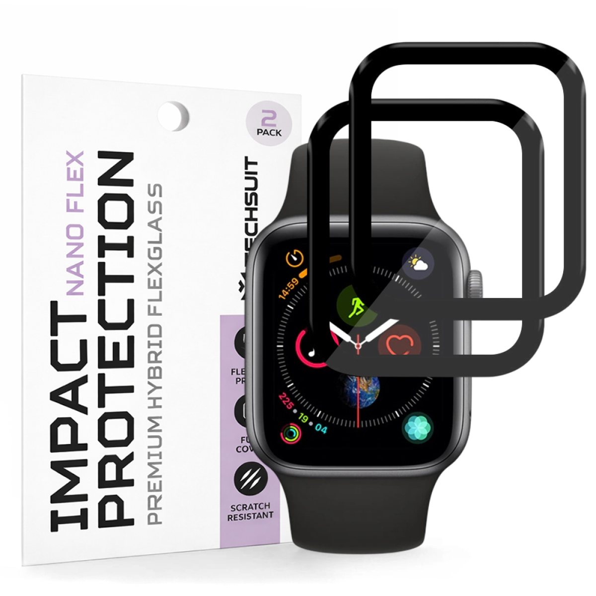 Folie pentru Apple Watch 4 / 5 /6 / SE / SE 2 / SE 3 40mm (set 2) - Techsuit Nano Flex - Black