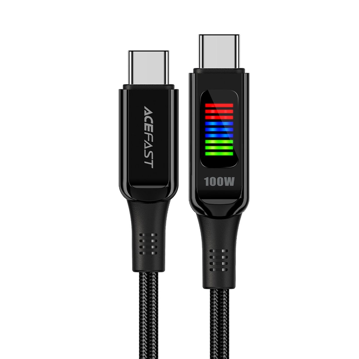 Cablu de date Type-C to Type-C, Fast Charging, 100W, 5A, LED Display, 1.2m - Acefast (C7-03) - Black