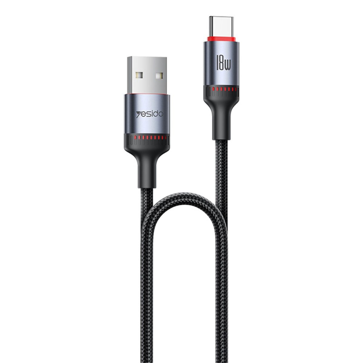 Cablu de Date USB la Type-C, 18W, 3A, 480Mbps, 2m - Yesido (CA130C) - Black