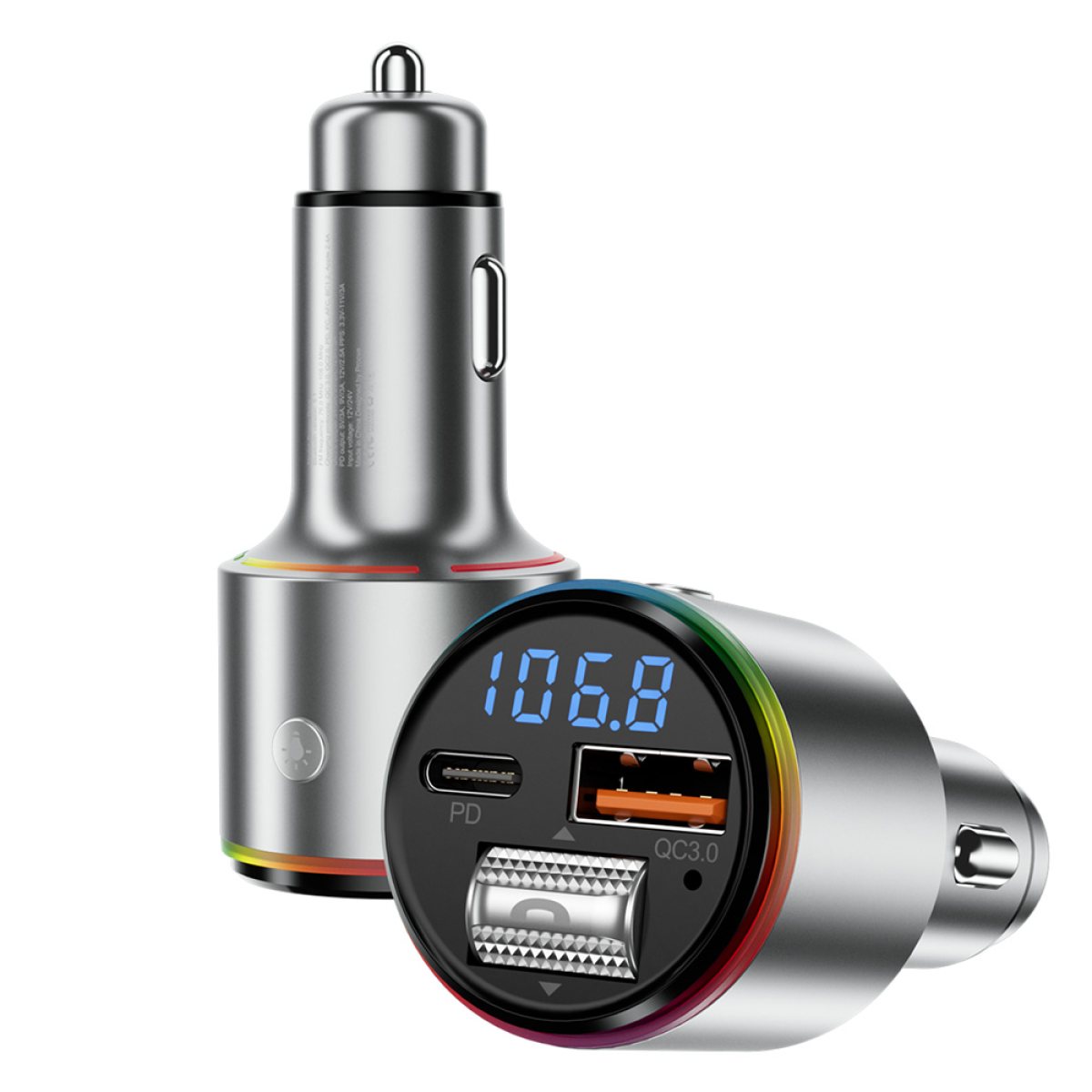 Incarcator Masina USB, Type-C, AUX, BT 5.3, FM, 30W, 12-24V - Proove (FMPD30110006) - Silver