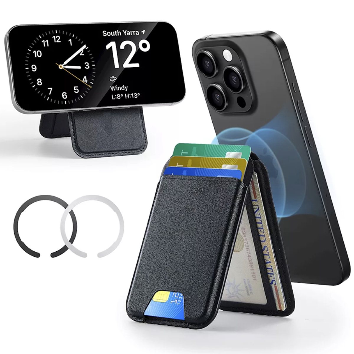 Portofel/Stand cu Inel Magnetic, PU, 3x Card Slots - ESR Classic Magnetic (3C13210300165) - Black