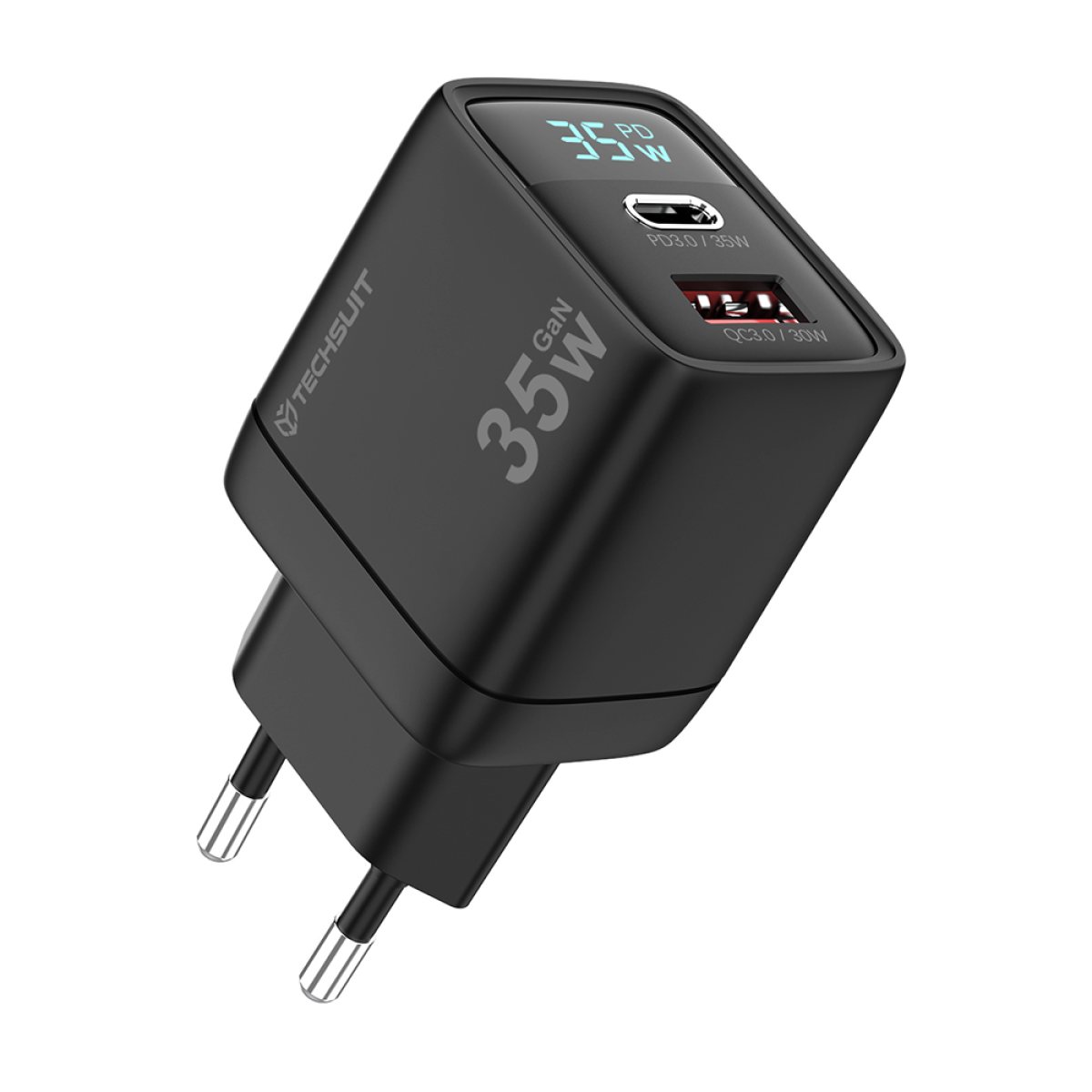Alimentator pentru Priza, USB, Type-C GaN, PD35W - Techsuit LEDChargX (CH3) - Black
