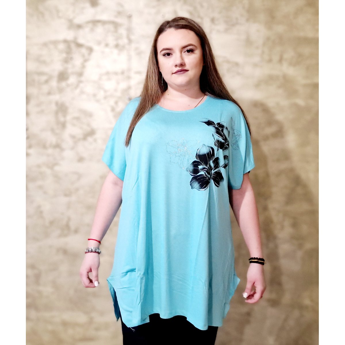Bluza dama marime mare 1+1 Cadou turcuaz