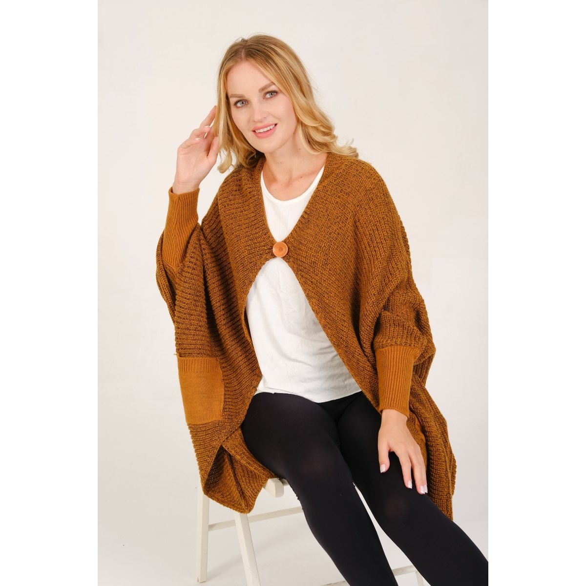 Poncho marime mare cu buzunare mustar