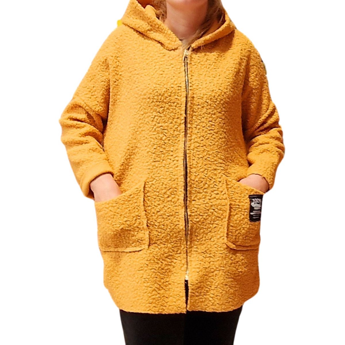 Cardigan lung cu buzunare laterale mustar