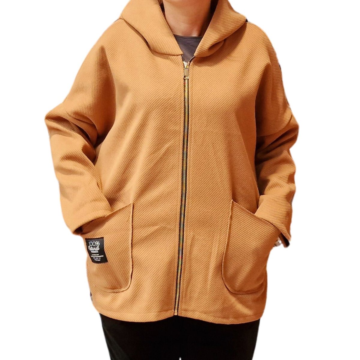 Cardigan extrabatal cu gluga si buzunare crem