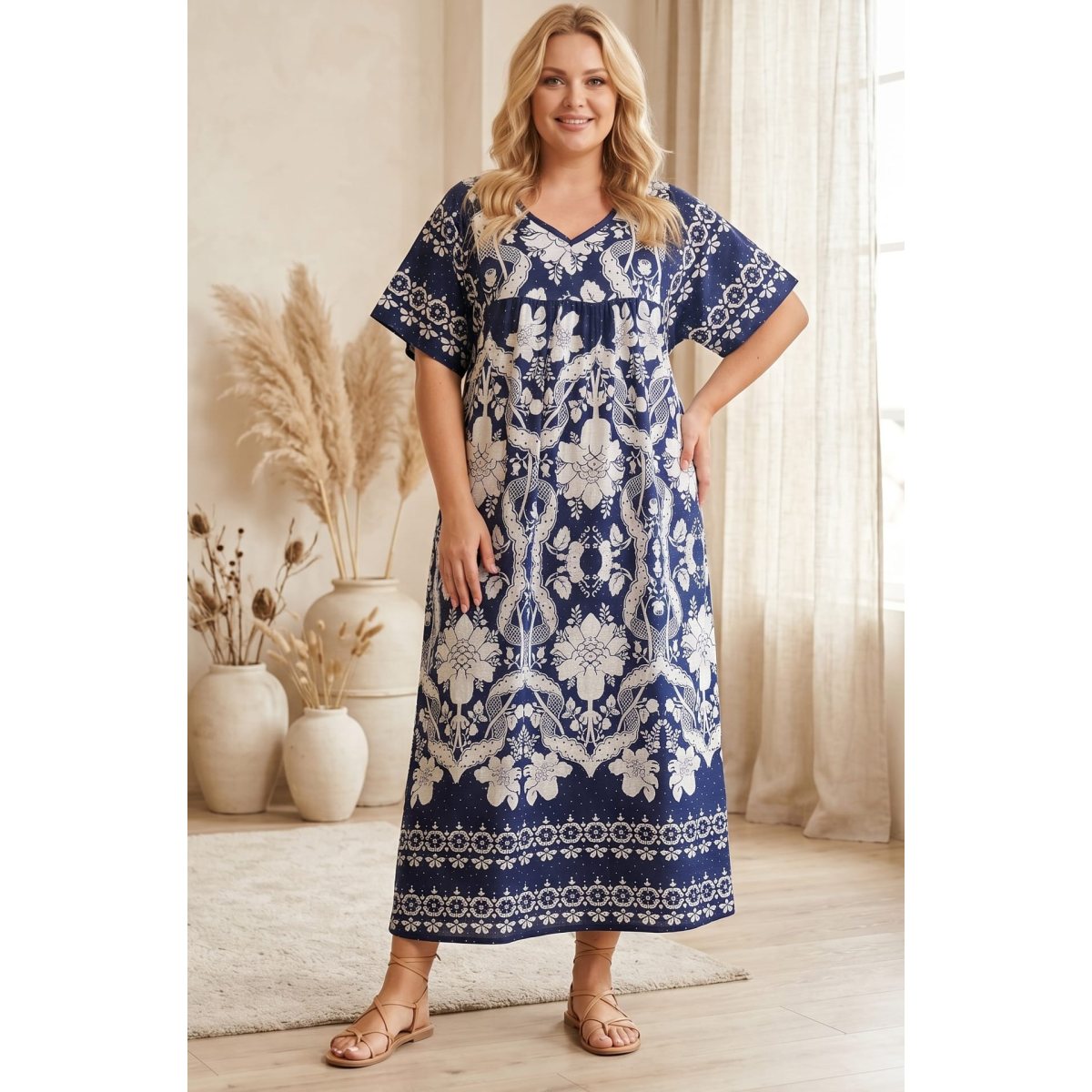 Rochie vaporoasa bleumarin  florala pietricele decorative