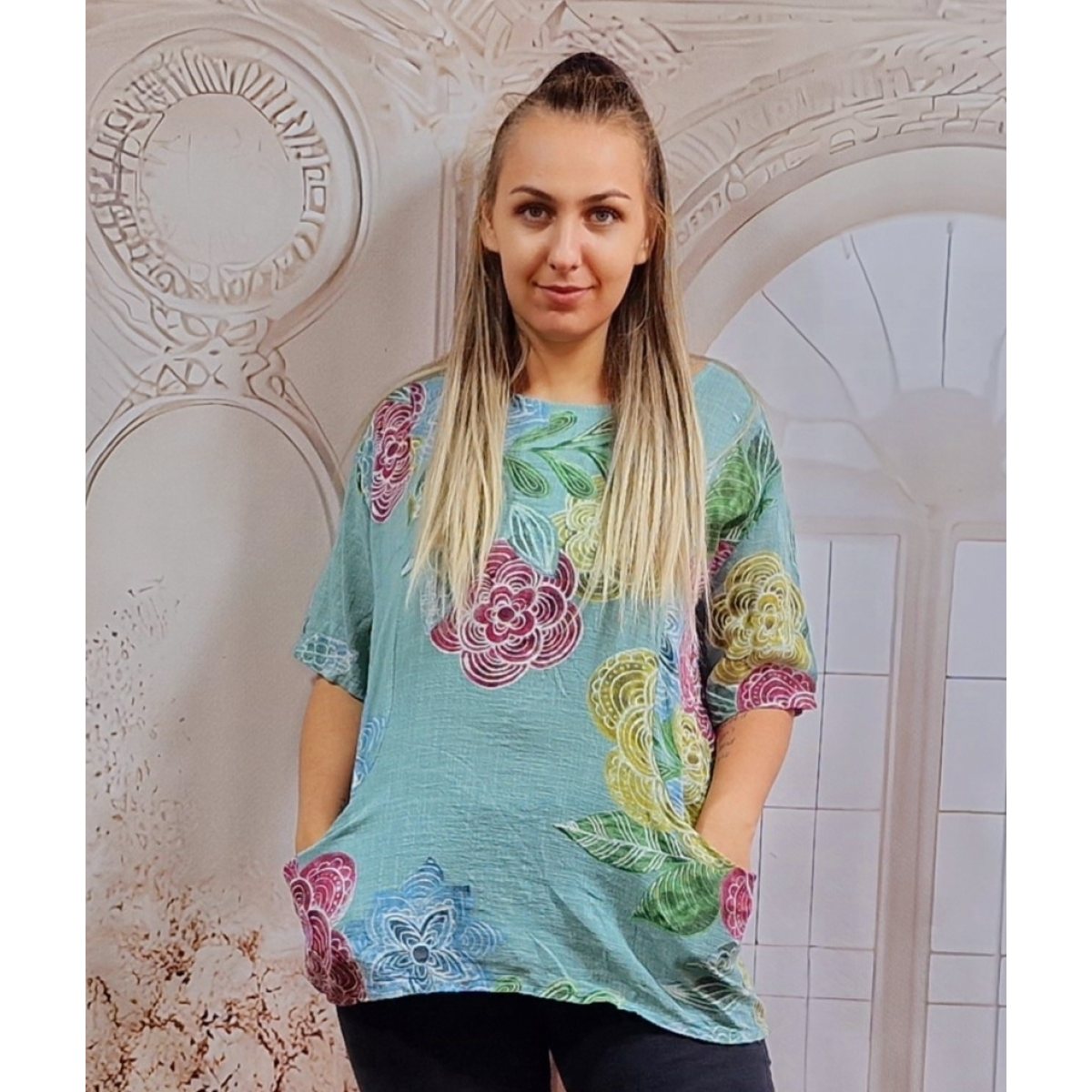 Bluza racoroasa oversize cu buzunare Turcoaz