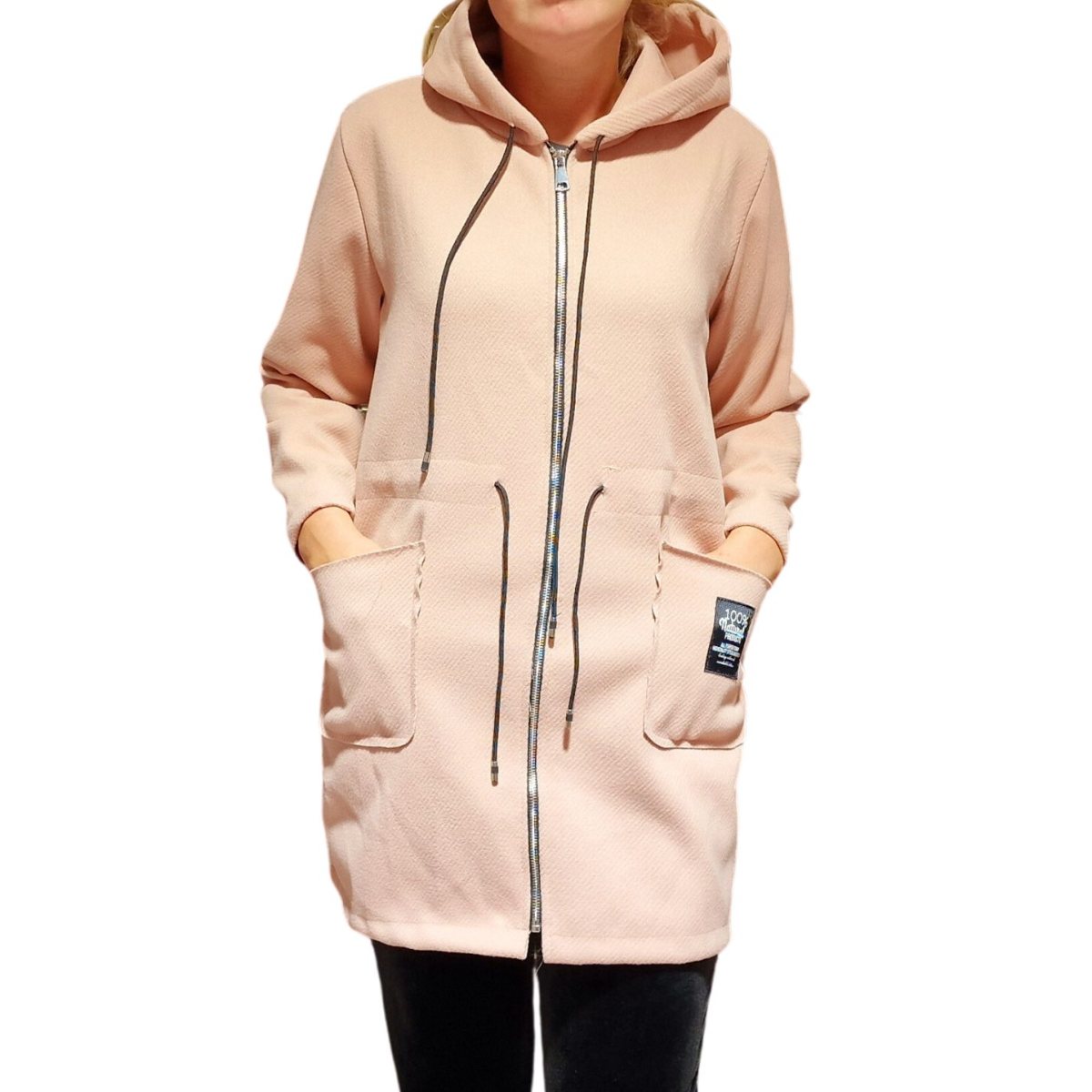 Cardigan palton cu gluga buzunare roz pudra