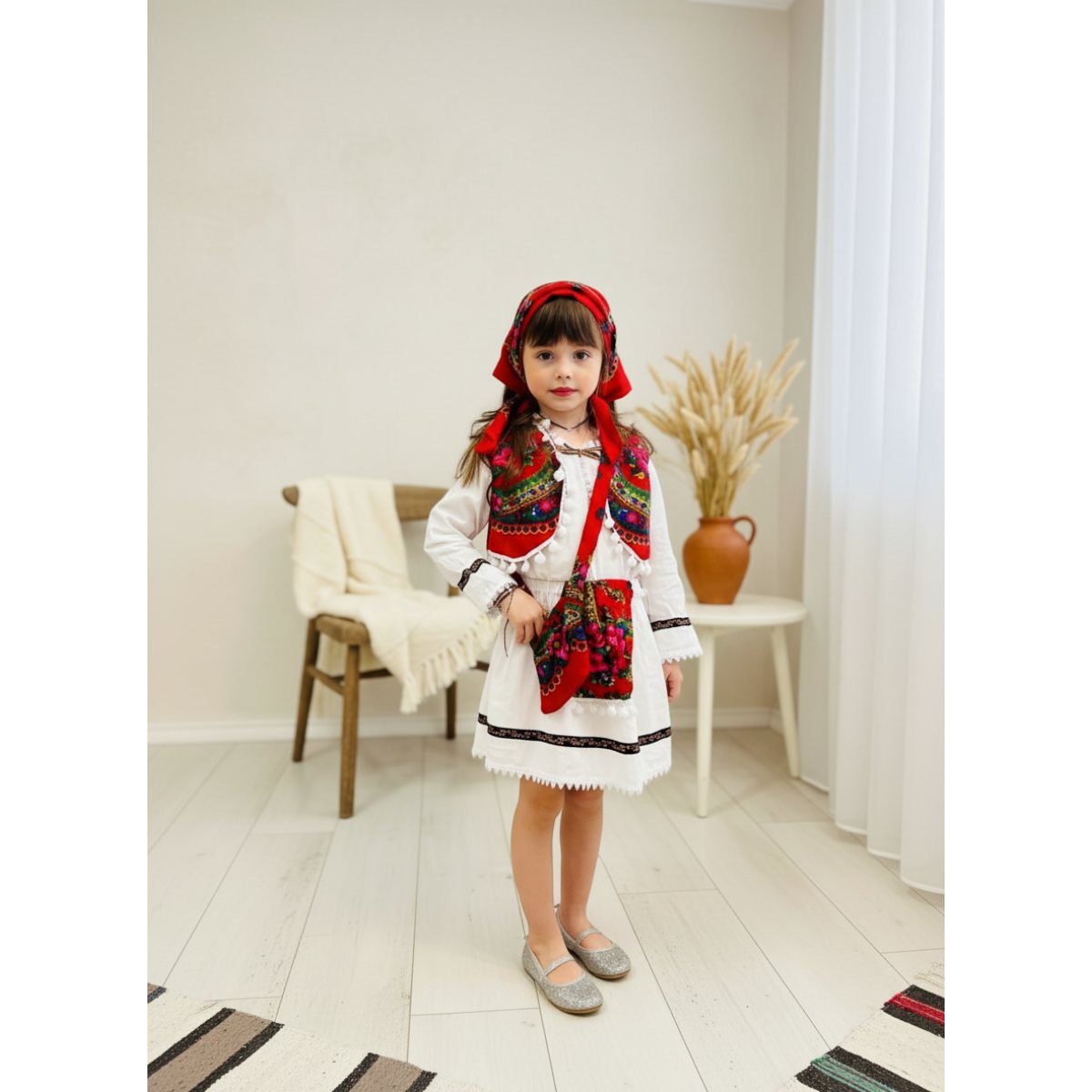 Costum traditional popular  fetite rosu alb Costum traditional popular  fetite rosu alb (128)