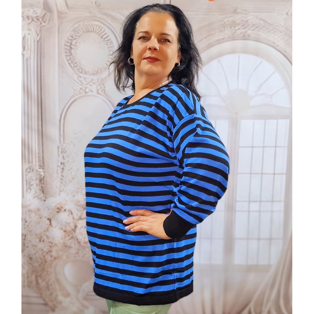 Pulover bust 155 cm dungi albastru