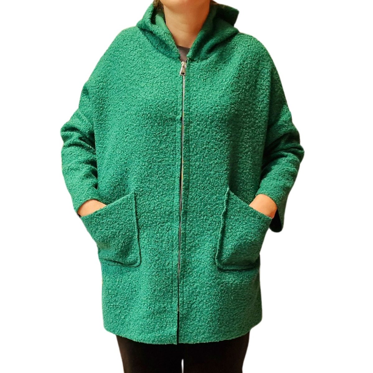 Cardigan lung cu buzunare laterale verde