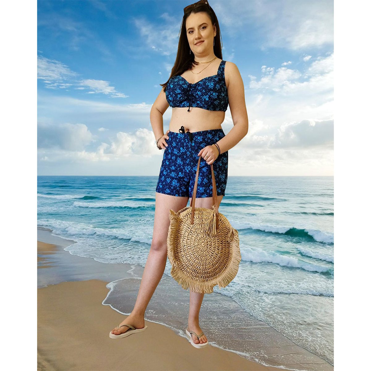 Costum de baie sutien si pantaloni scurti albastru