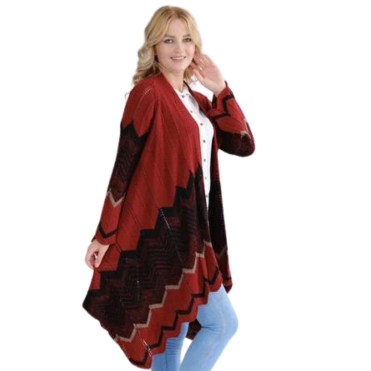 Cardigan tricotat lână bordo asimetric modern