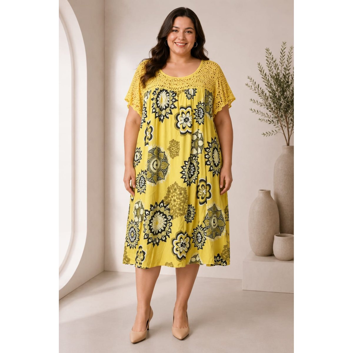 Rochie plaja marime mare vaporoasa galben