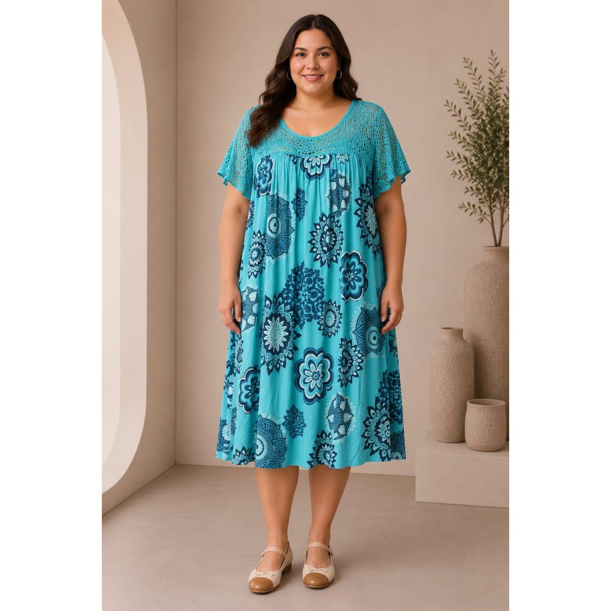 Rochie plaja marime mare vaporoasa turcoaz