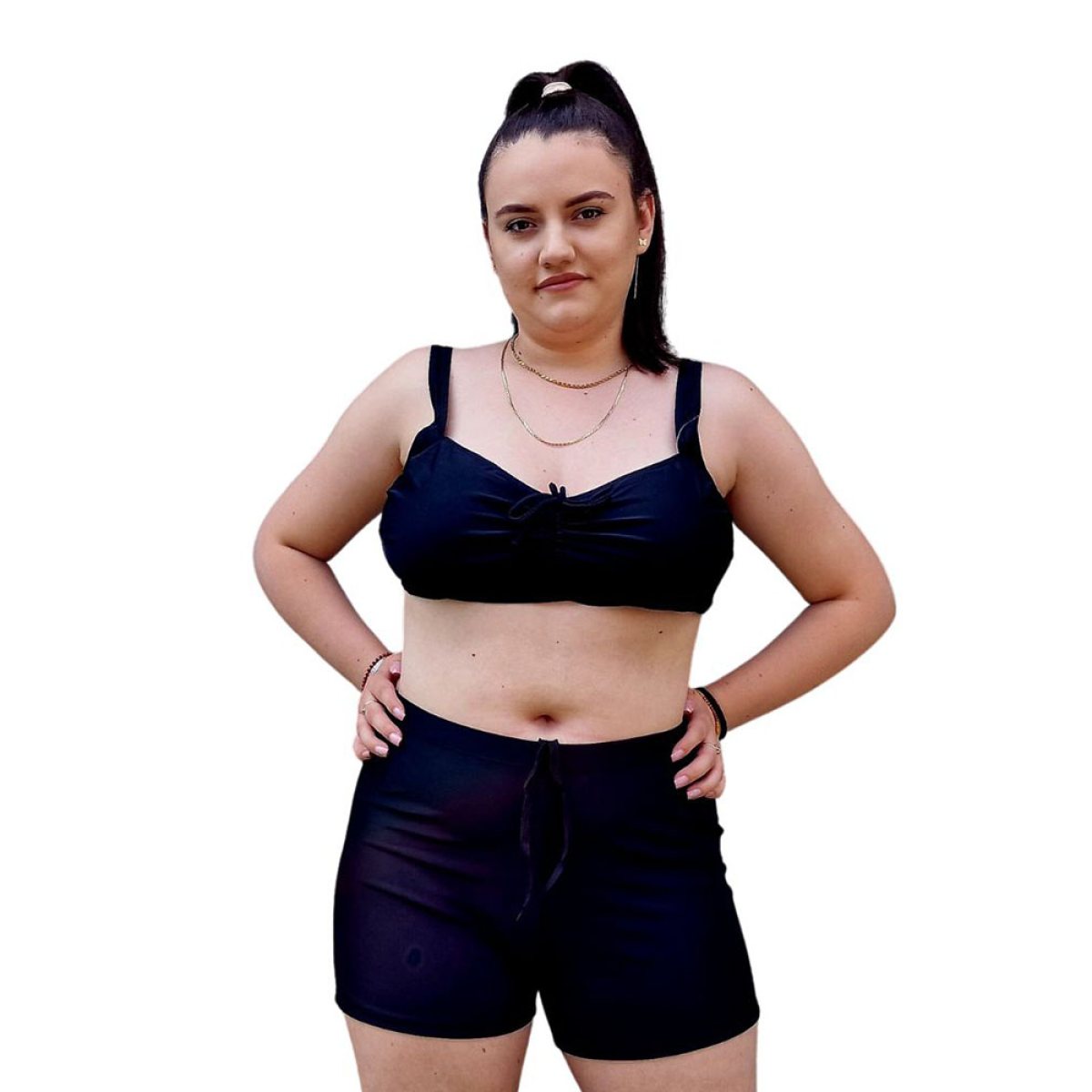 Costum de baie doua piese Negru Simplu Uni cu Pantalon scurt Costum de baie doua piese Negru Simplu Uni cu Pantalon scurt (XL)
