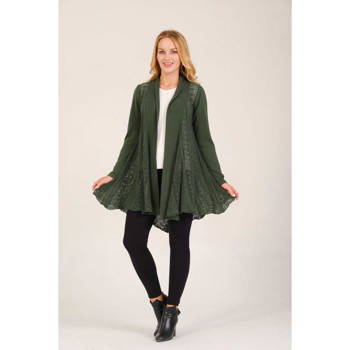 Poncho tricotat marime mare verde asimetric