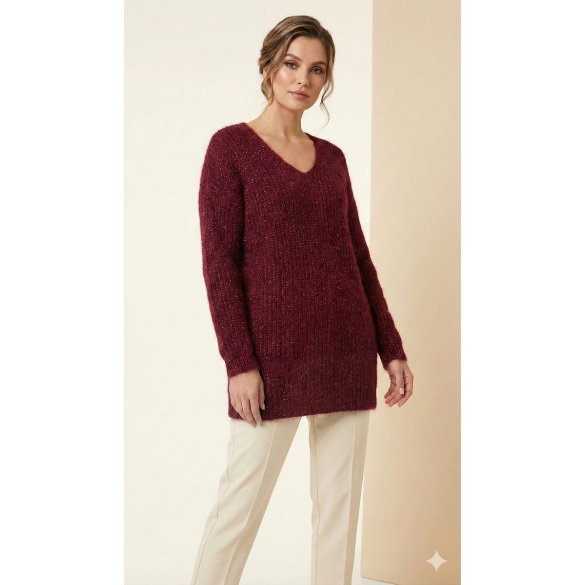 Pulover marime mare lung oversize grena