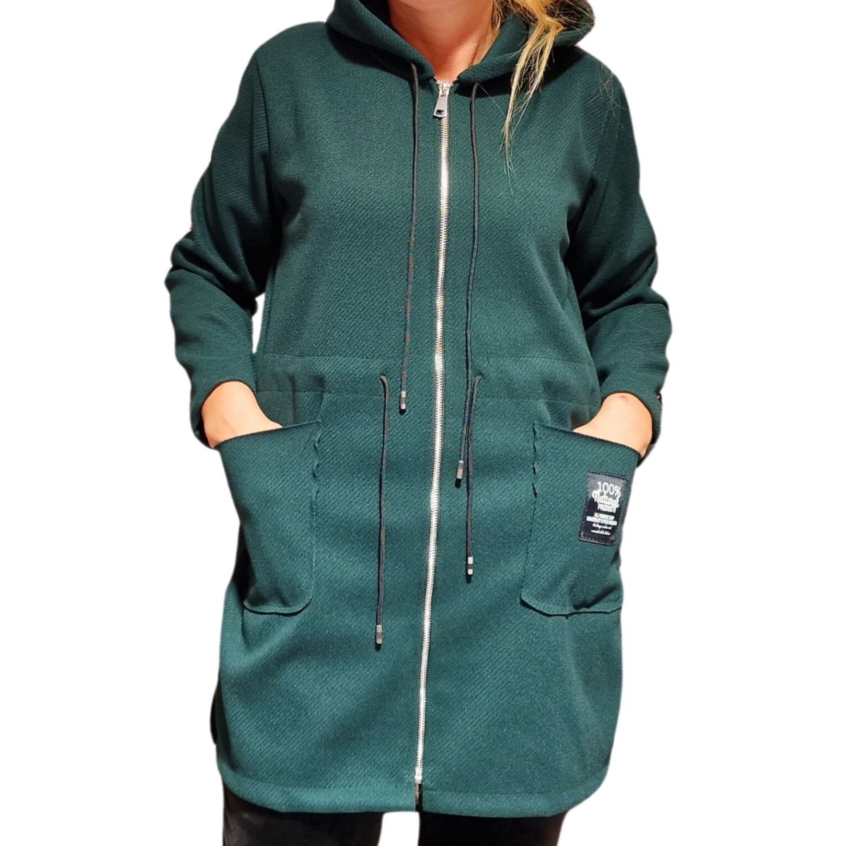 Cardigan palton cu gluga buzunare verde inchis