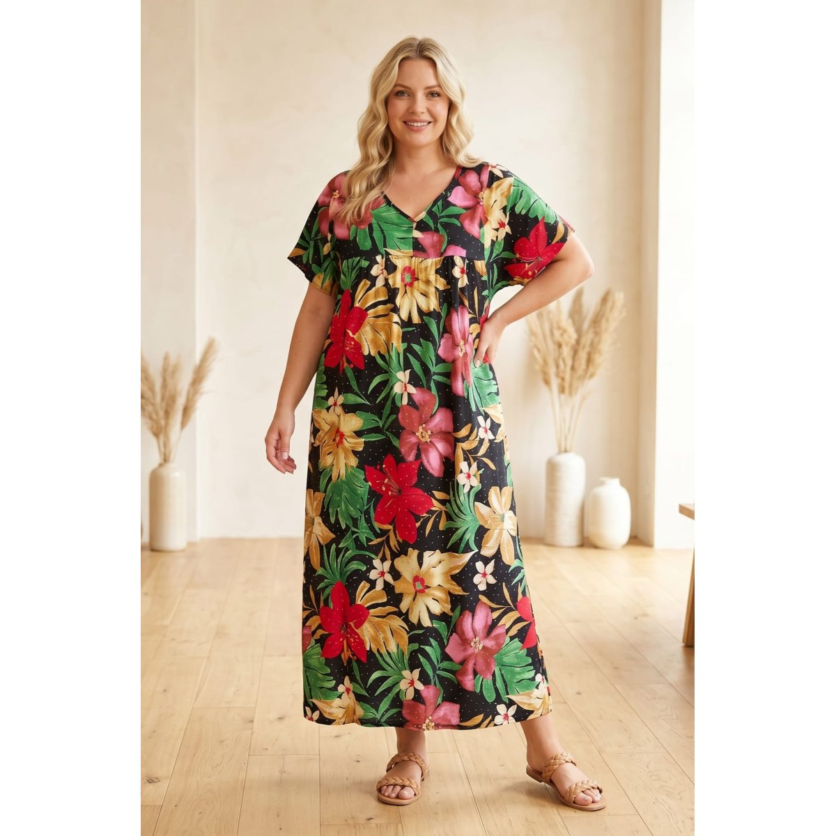 Rochie vaporoasa imprimeu floral pietricele decorative