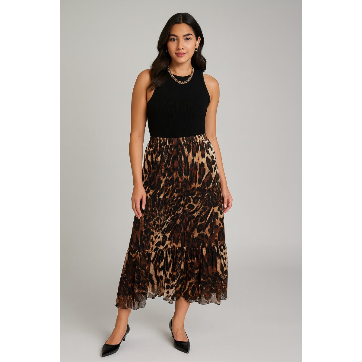 Fustă elegantă cu imprimeu animal print