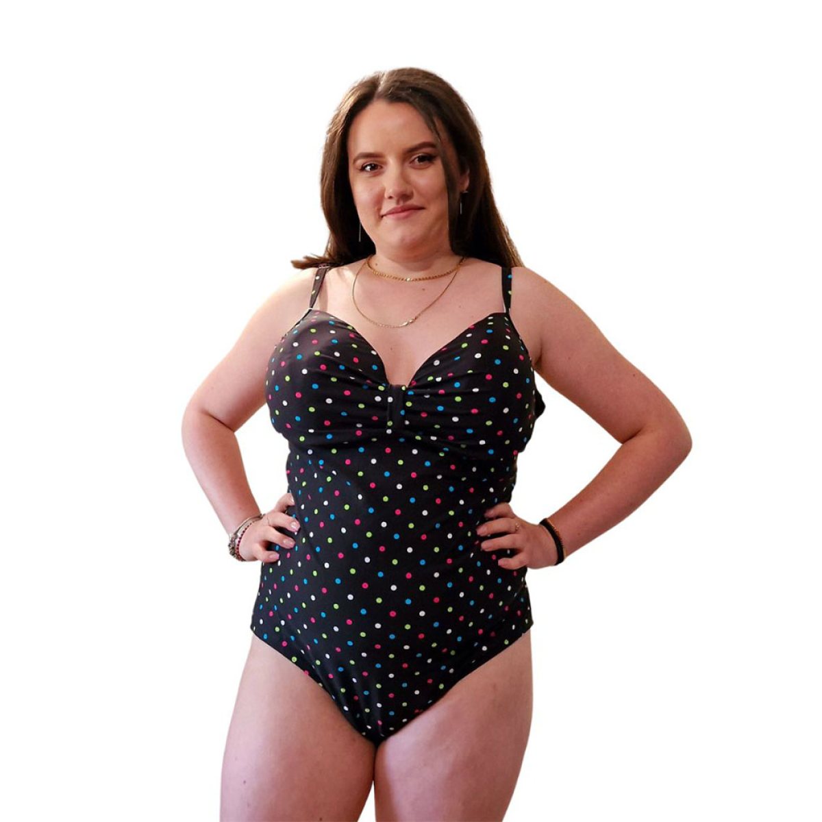Costum de baie intreg cu buline multicolore