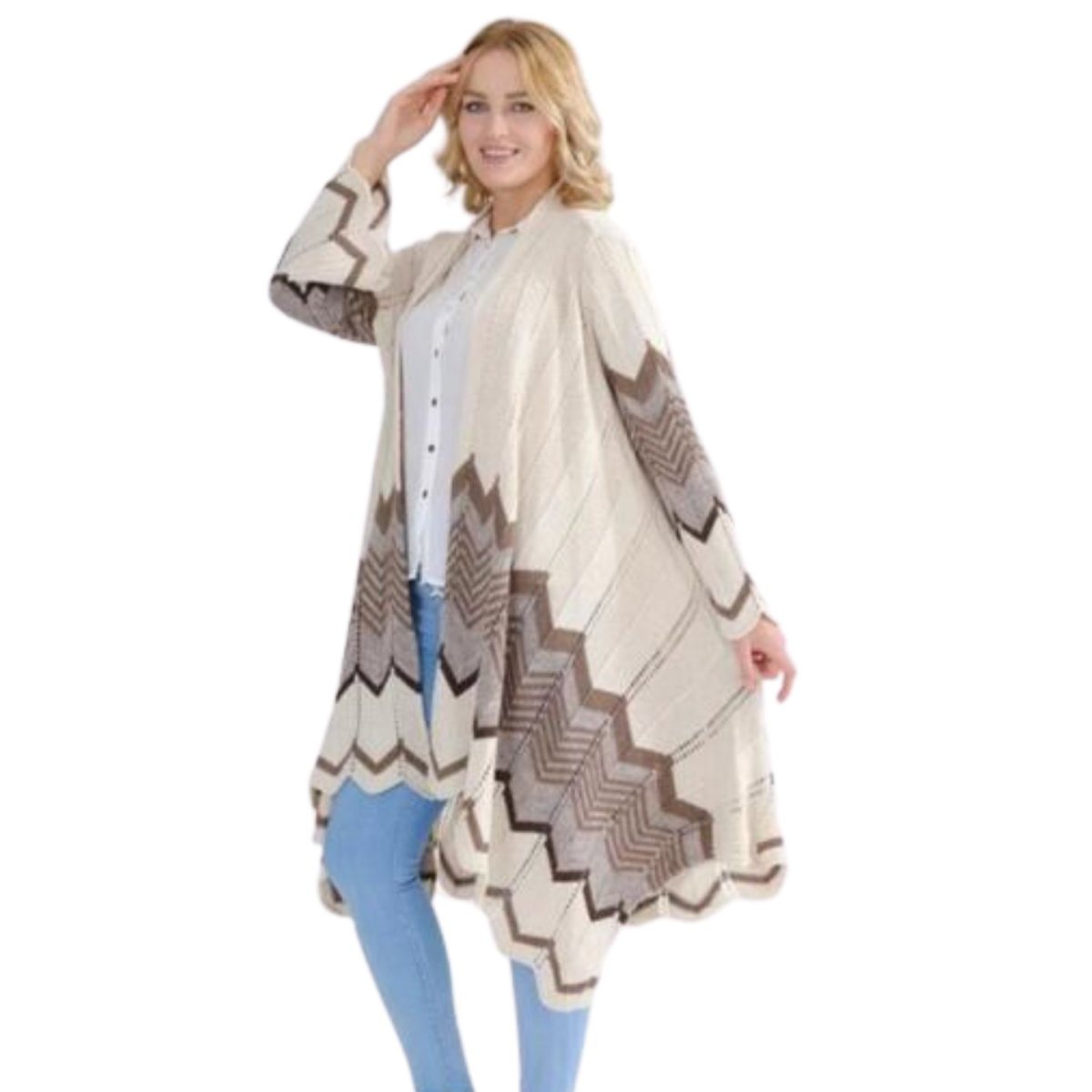 Cardigan tricotat lână ecru asimetric modern