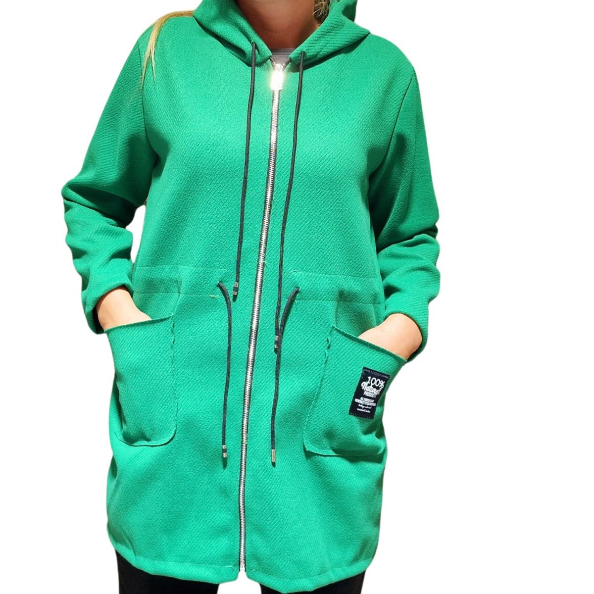 Cardigan palton cu gluga si buzunare verde