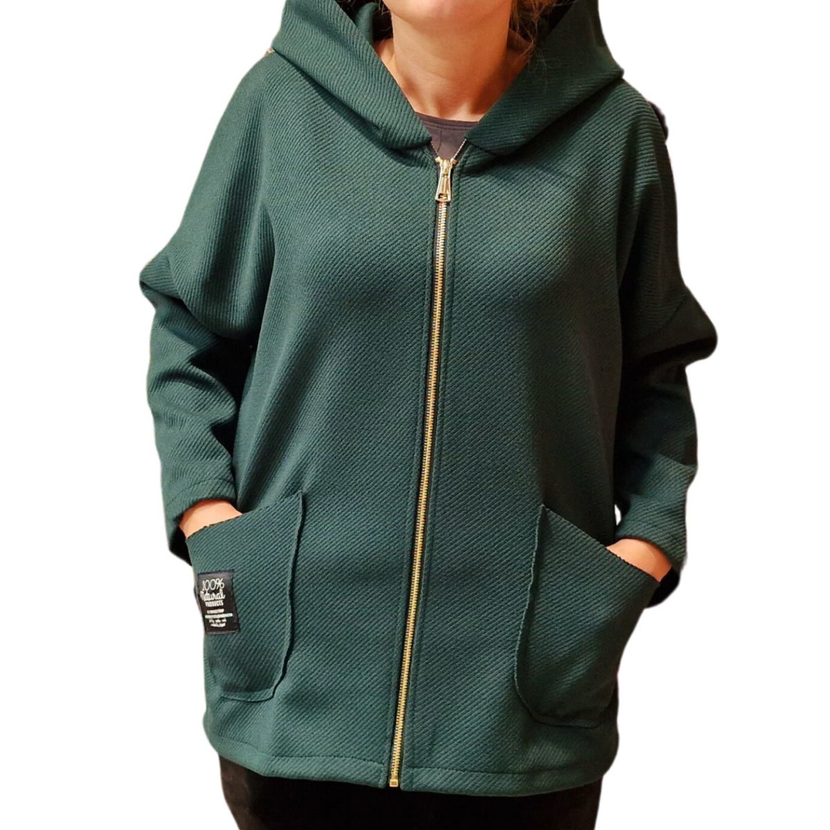 Cardigan extrabatal cu gluga si buzunare verde