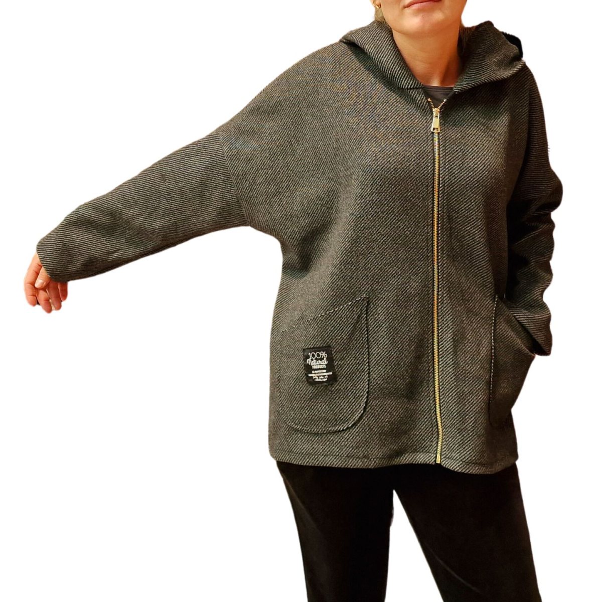 Cardigan extrabatal cu gluga si buzunare gri Cardigan extrabatal cu gluga si buzunare gri (Verde)