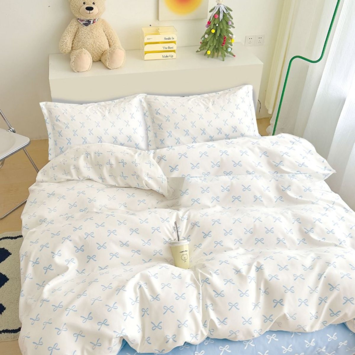 Lenjerie Bumbac Finet cu Elastic 1 Persoana Blue Bow