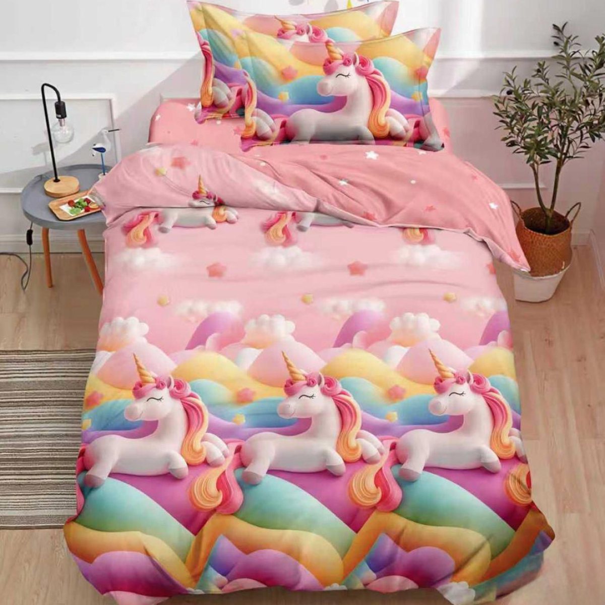 Lenjerie Bumbac Finet 1 Persoana Sleepy Unicorn