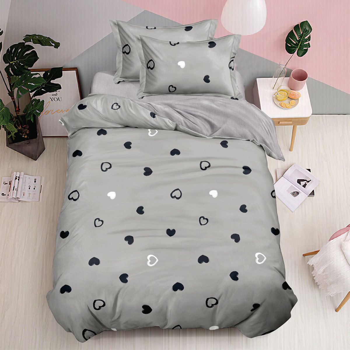 Lenjerie Bumbac Finet cu Elastic 1 Persoana Mini Hearts