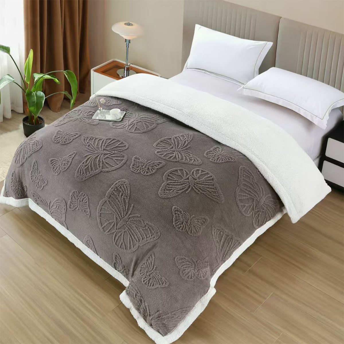 Patura Cocolino cu Blanita Fluturi Gri Taupe