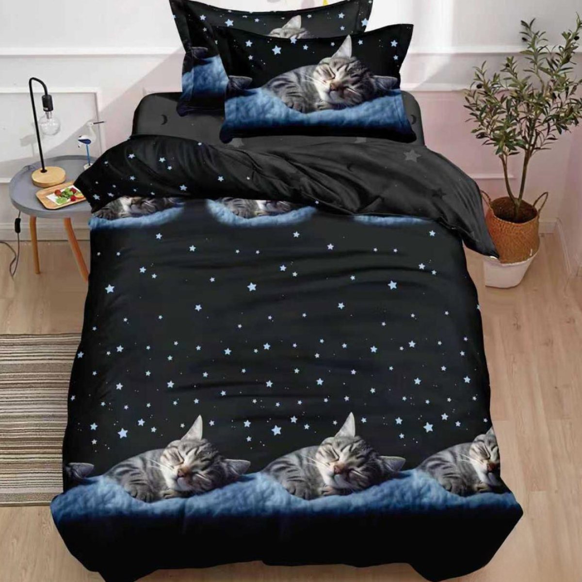 Lenjerie Bumbac Finet 1 Persoana Sleepy Cat