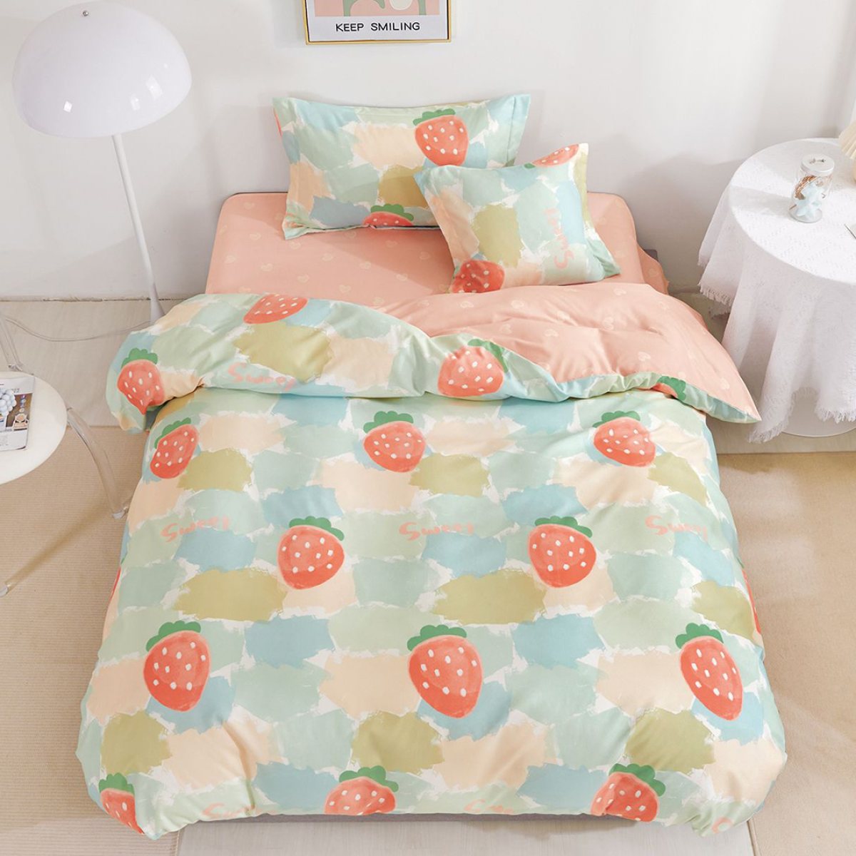 Lenjerie Bumbac Finet cu Elastic 1 Persoana Strawberry