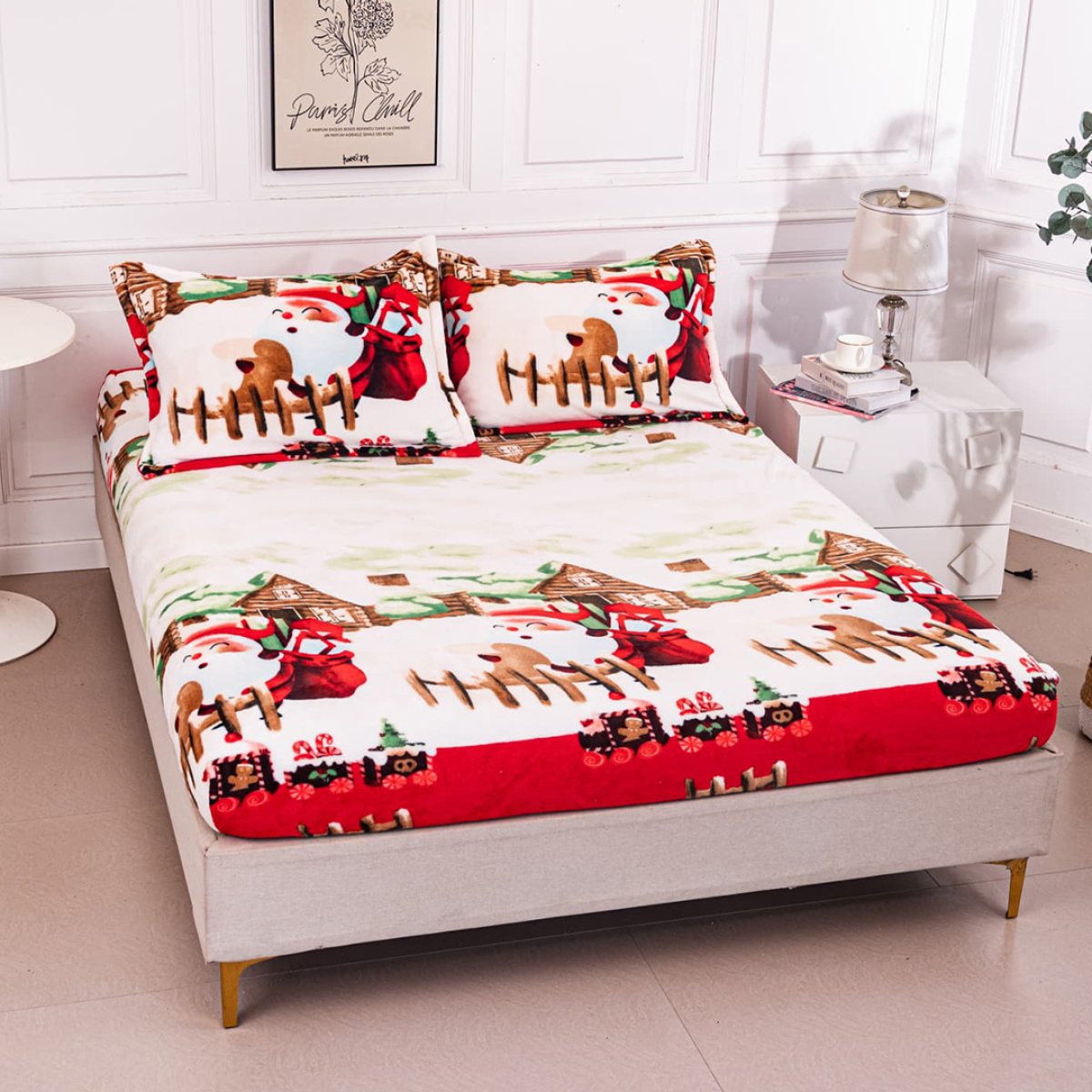 Husa de pat cocolino 180X200 + 2 fete perna Santa is Here
